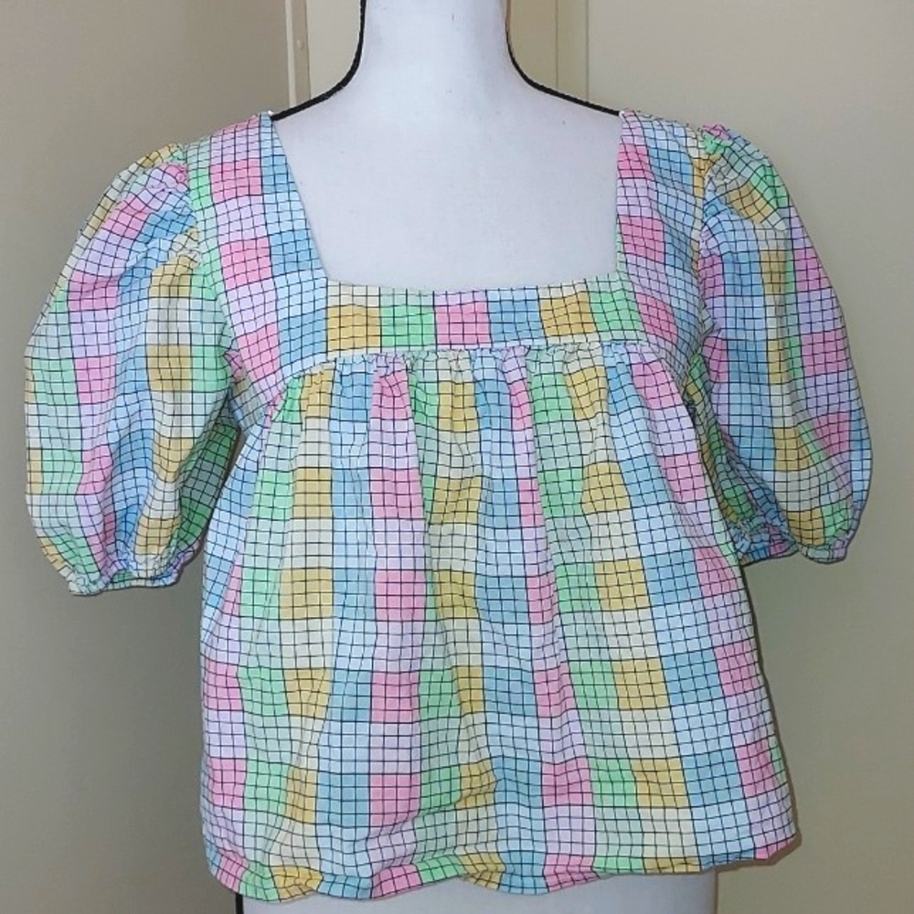 Women's Multicolor Cropped Smocked Blouse By Day + Moon